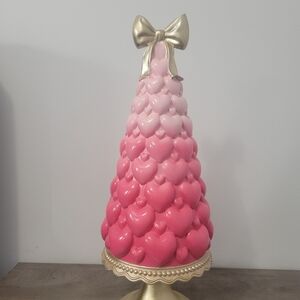 New Valentines Pink Ombre Hearts Gold Bow Tree 17.5in tall